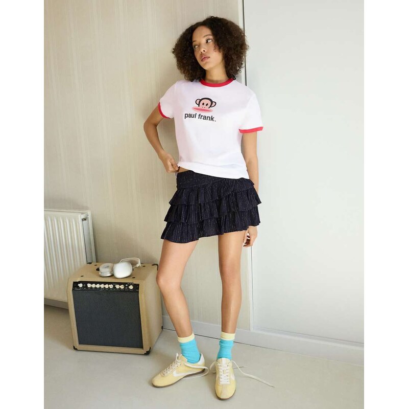 Bershka Shimmery ruffle mini skirt in blue-Navy 115496756