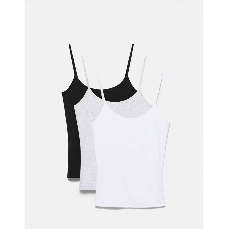 Pull&Bear Pack of strappy tops in grey marl