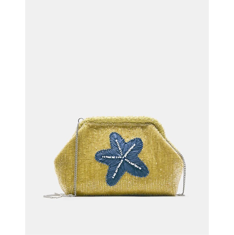 Pull&Bear Beaded clutch bag in yellow 115496817