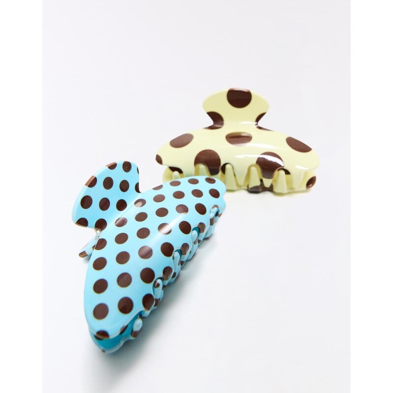 Bershka Polka dot hair clip pack in yellow 115496826