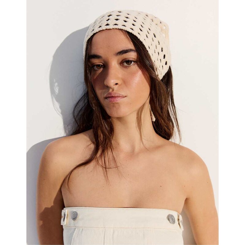 Bershka Crochet hair bandana in ecru-White 115496840