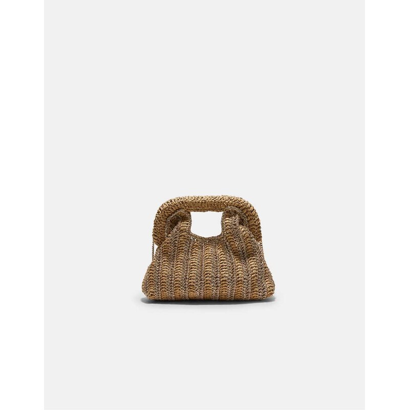 Stradivarius Metallic raffia bucket bag in ecru-White 115496844