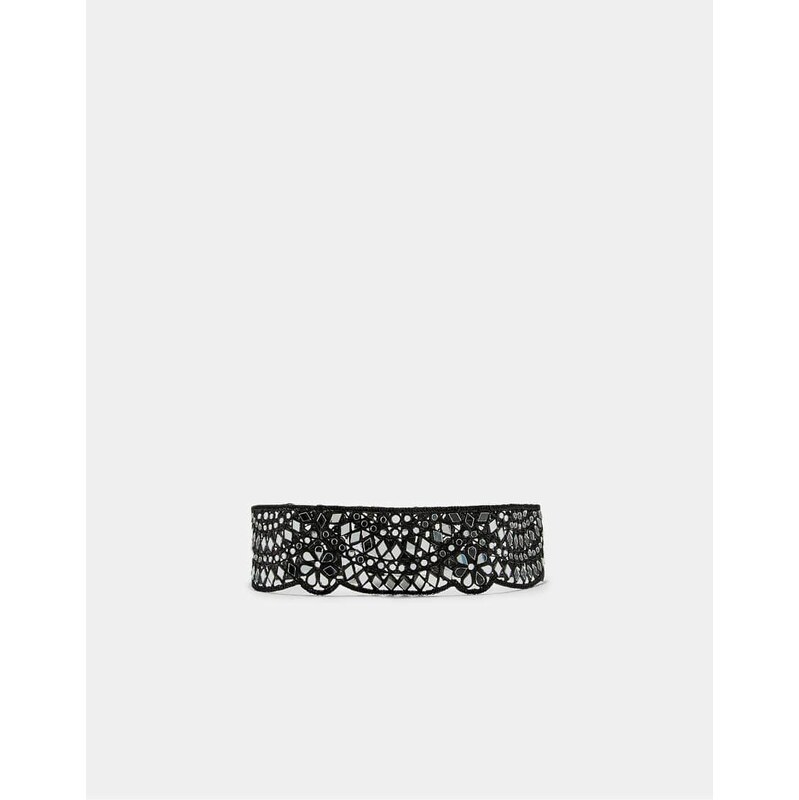Stradivarius Wavy mirror belt in black