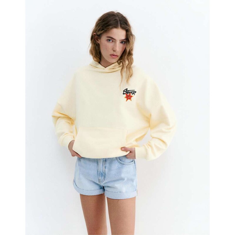 Pull&Bear Stwd flower hoodie in pastel yellow 115496864