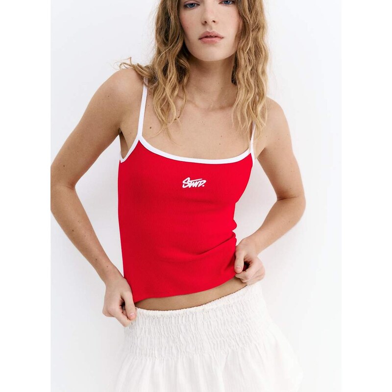 Pull&Bear Stwd fine strap top in red 115496873