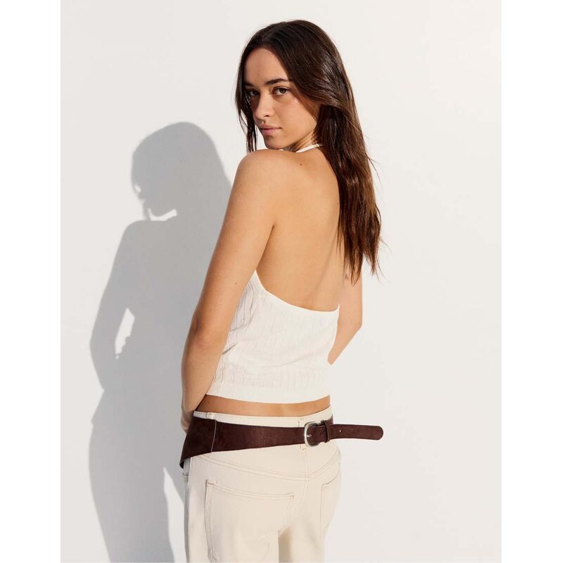 Bershka Draped halter top in ecru-White 115496938