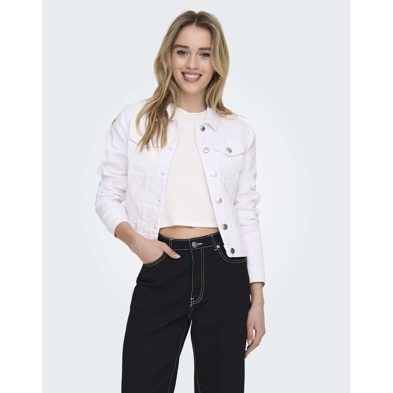 ONLY fitted denim jacket in white 109793134