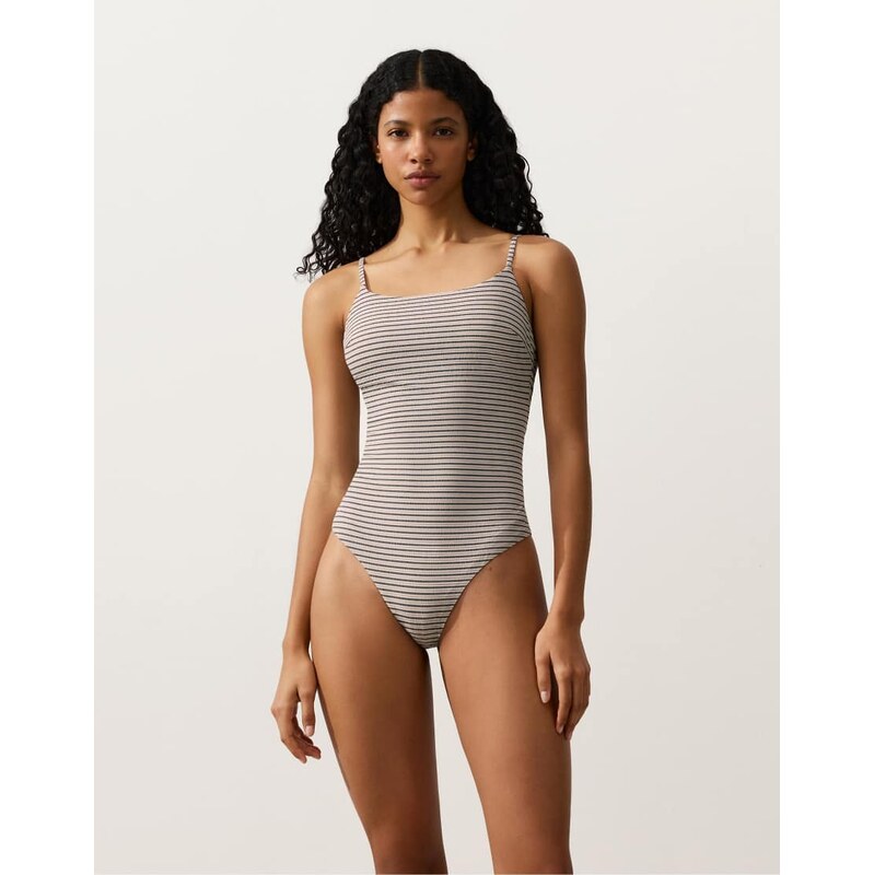 OYSHO Stripe triangle swimsuit in sand-Neutral