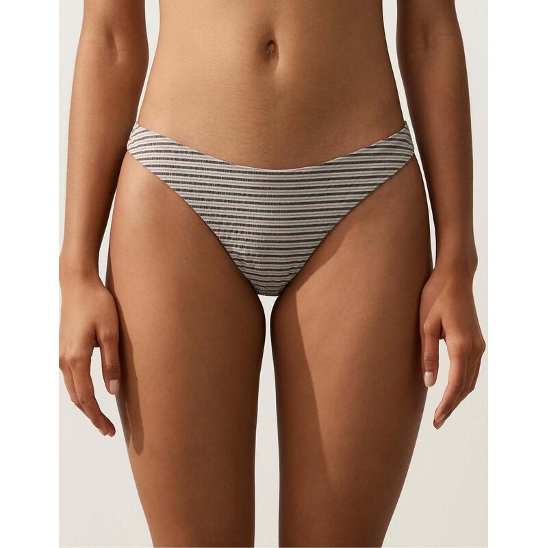 OYSHO Striped u-cut medium-coverage bikini briefs in sand