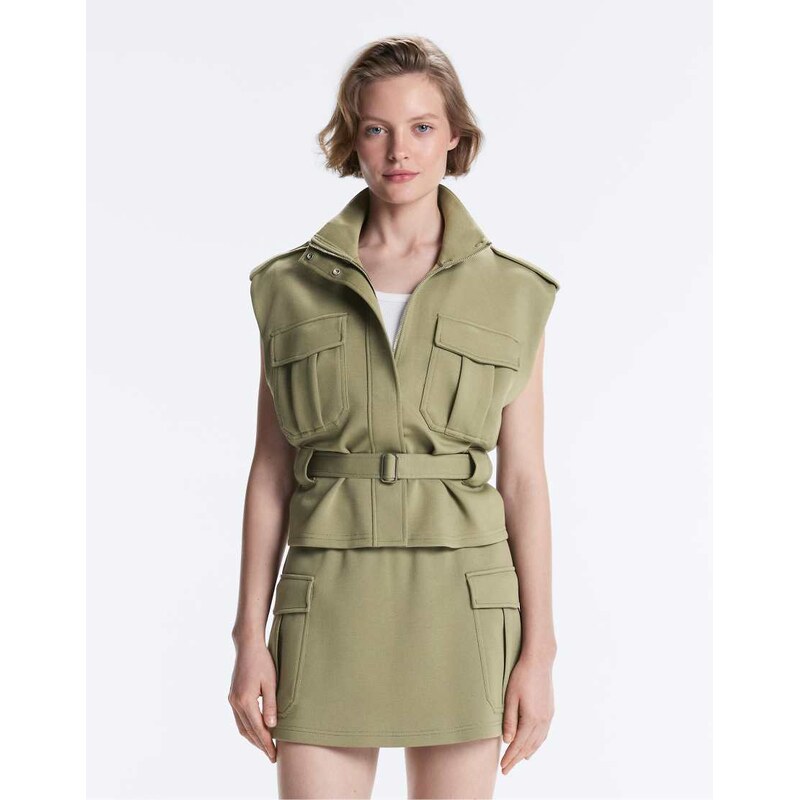 OYSHO Utility piqué gilet with cotton belt in yelow green 115496991