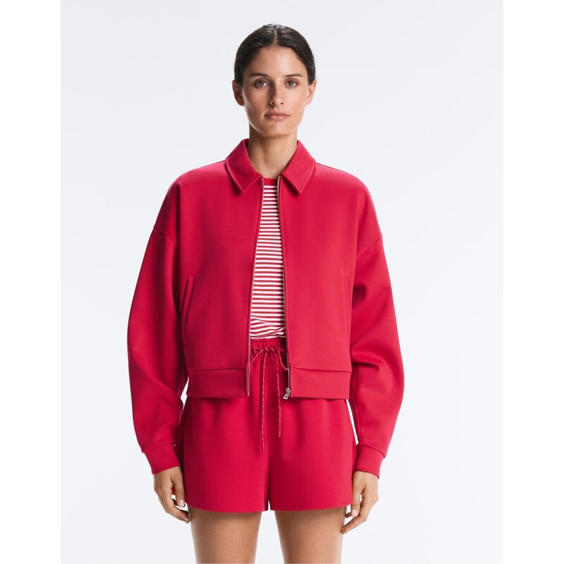 OYSHO Polo collar piqué jacket with cotton in red 115496993