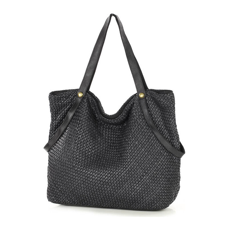GENUINE LEATHER Kožená kabelka přes rameno Mazzini MM244 černá