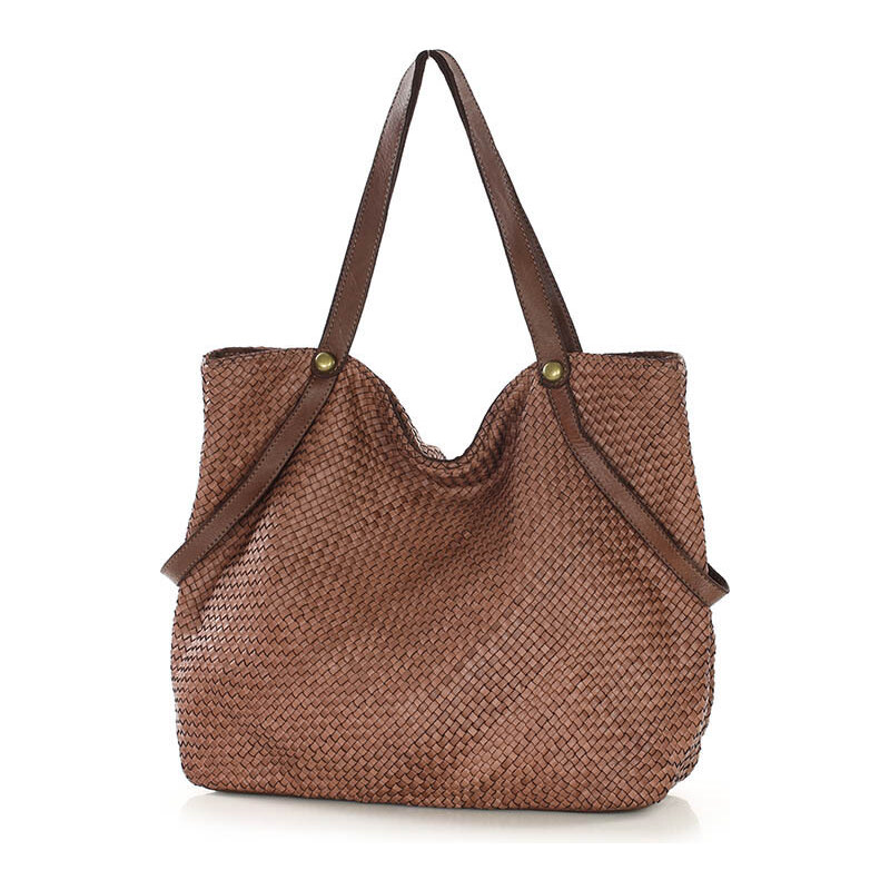 GENUINE LEATHER Kožená kabelka přes rameno Mazzini MM244 hnědá