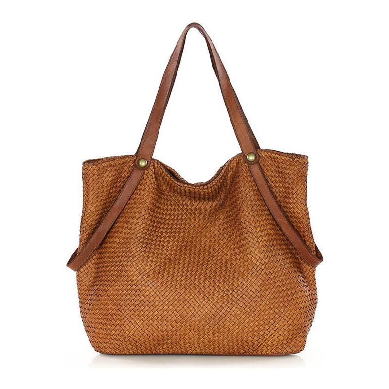 GENUINE LEATHER Kožená kabelka přes rameno Mazzini MM244 camel