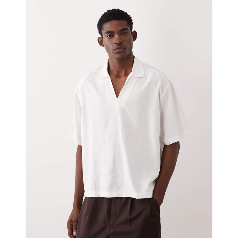 ASOS DESIGN boxy oversized overhead linen blend shirt in white
