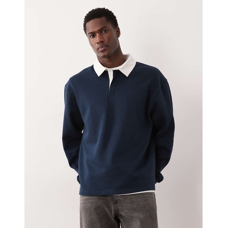 ASOS DESIGN oversized fit rugby polo with contrast collar in navy