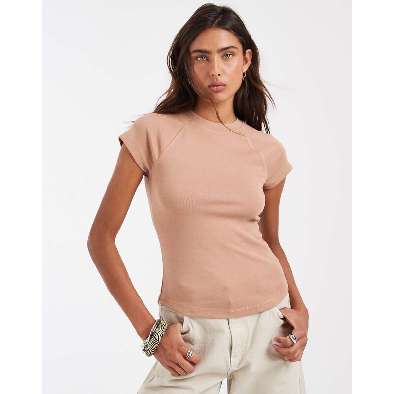 ASOS DESIGN shrunken raglan baby tee in washed stone-Neutral