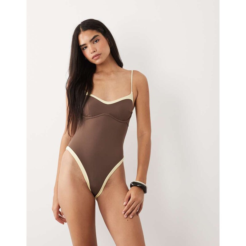 TALA contrast underwired swimsuit in cortado brown and lemon yellow - 115499314