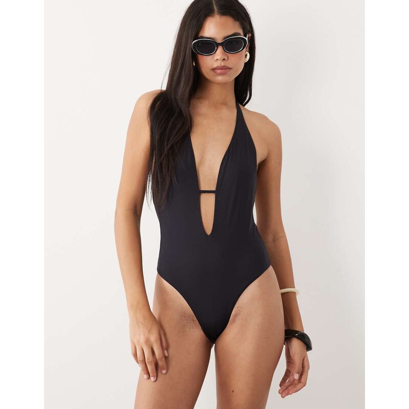 TALA halter tie back swimsuit in shadow black 115499311