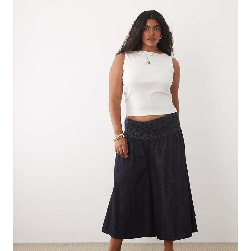 ASOS Curve ASOS DESIGN Curve denim culotte jeans with shirred