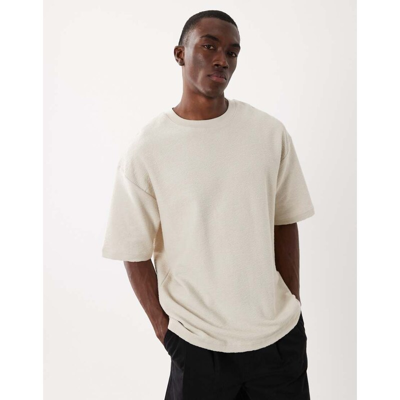 ASOS DESIGN super heavyweight oversized t-shirt in stone texture-Neutral