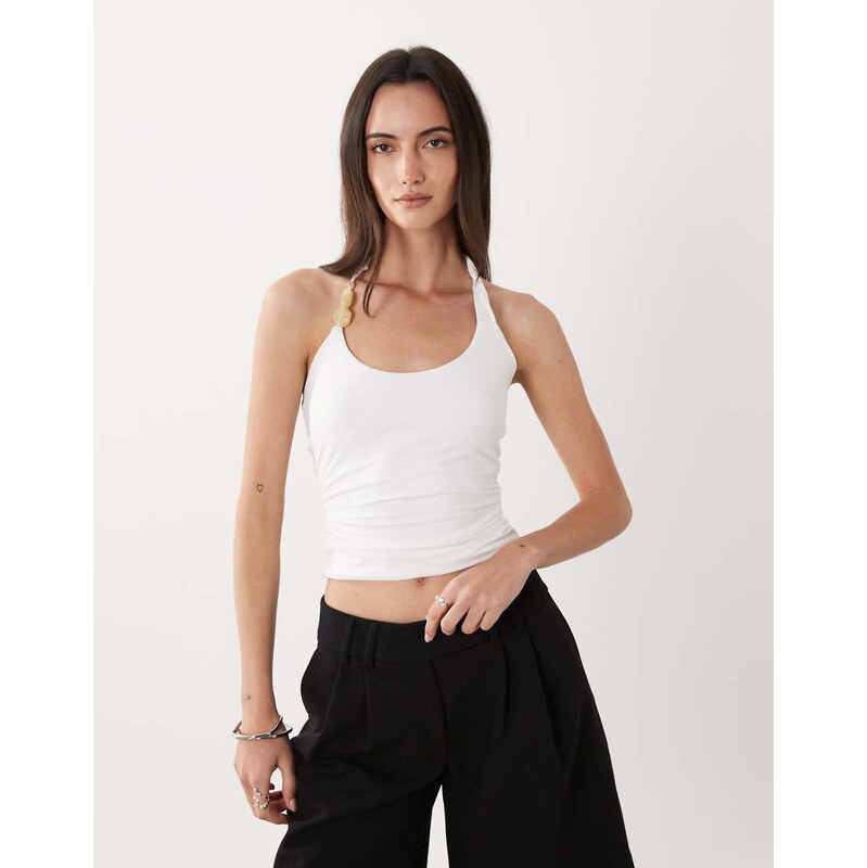 SNDYS bead detail scoop neck top in white-Neutral 115499484
