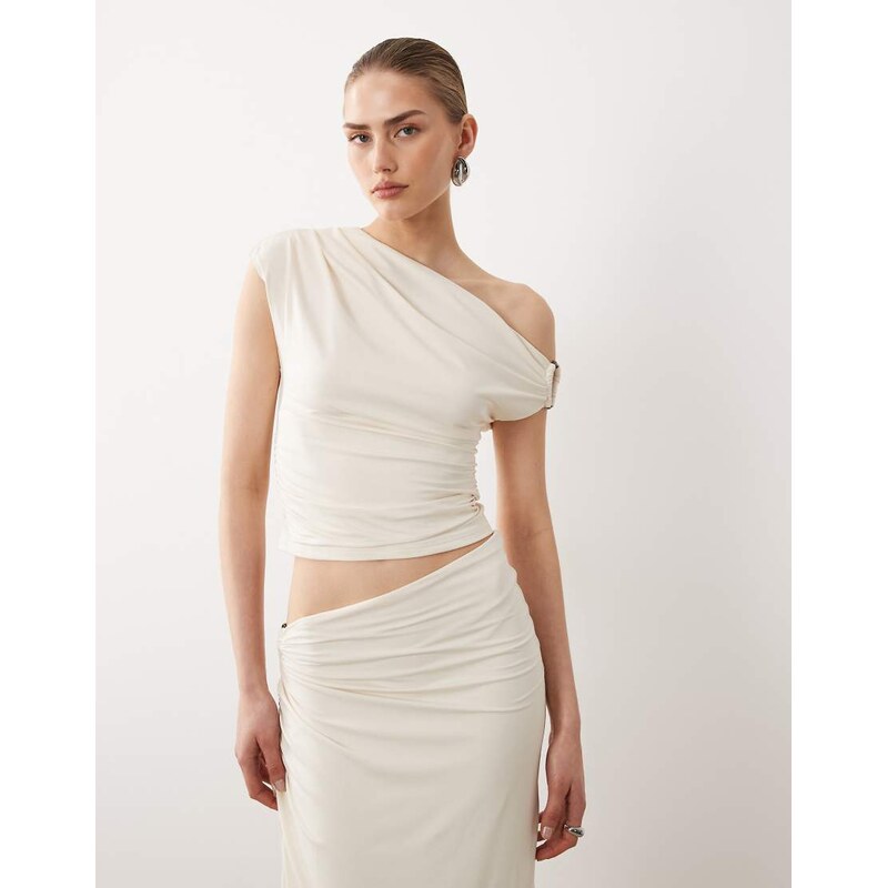 SNDYS off shoulder drape top co-ord in cream-Neutral