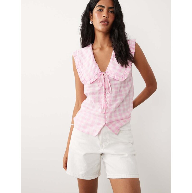 Nobodys Child Blair ruffle collar button through blouse in pink