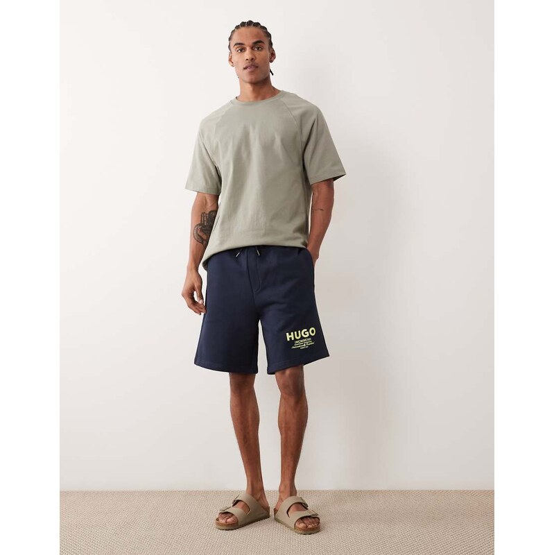 Hugo Blue loose fit shorts with logo print in dark blue