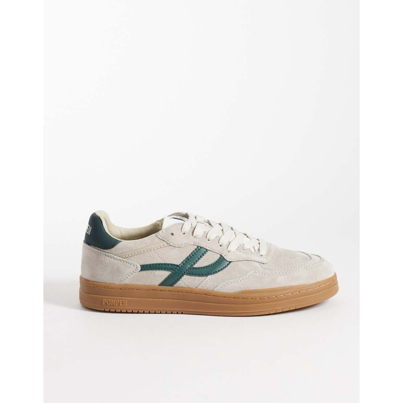 Pompeii UK Pompeii pippa leather lace up trainers in beige and