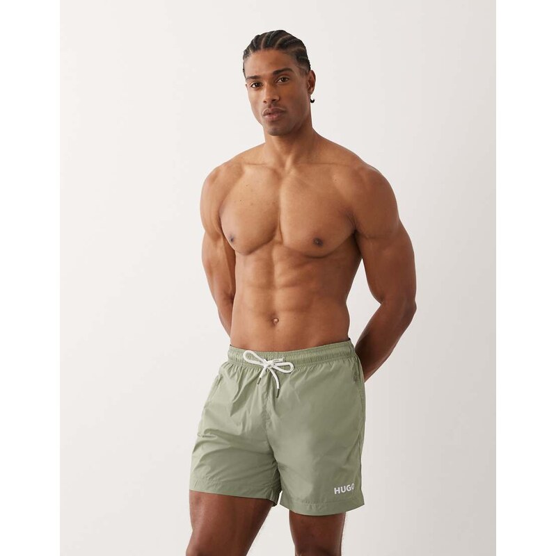 Hugo Red swim shorts with logo print in dark green