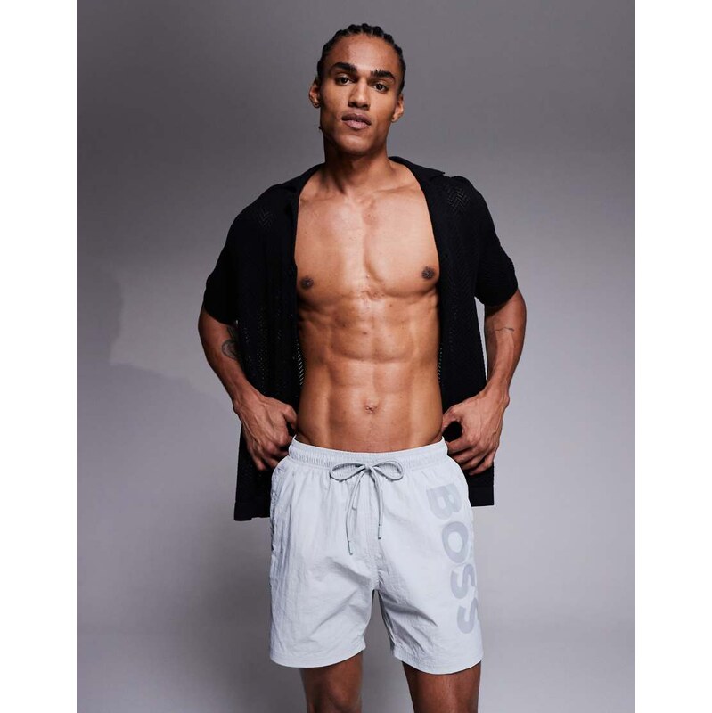 BOSS Bodywear Boss Octopus logo swim shorts in grey