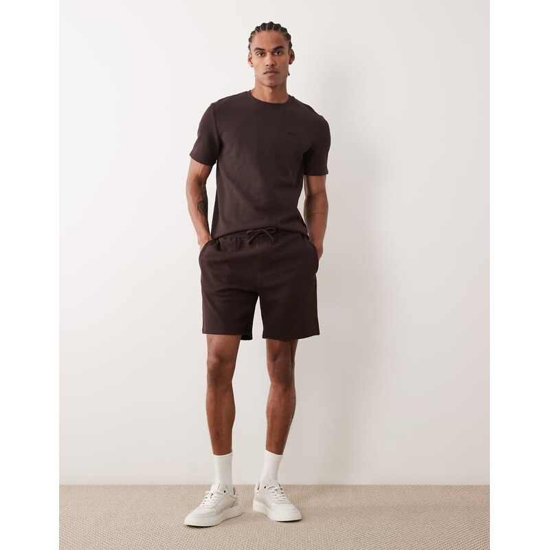 Boss Bodywear Waffle co-ord lounge shorts in brown