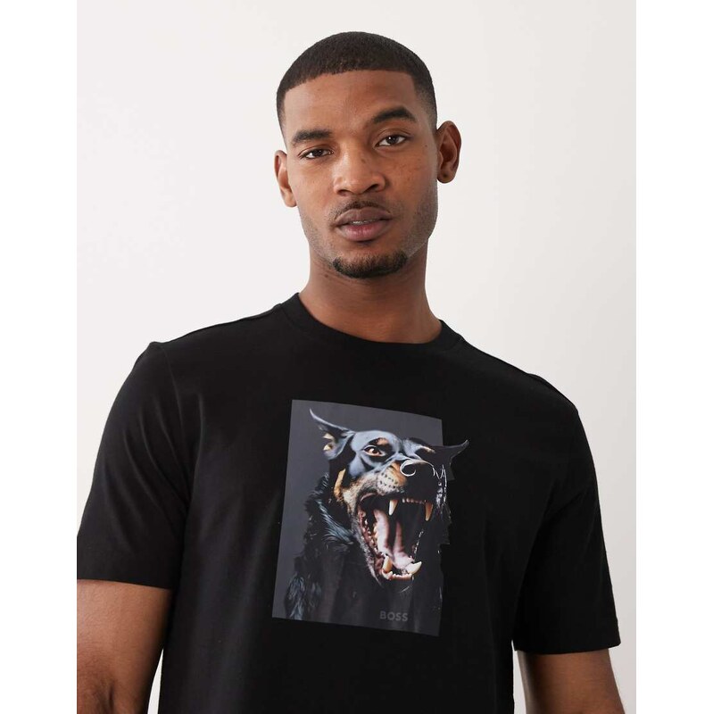 BOSS Orange dobermann print graphic t-shirt in black