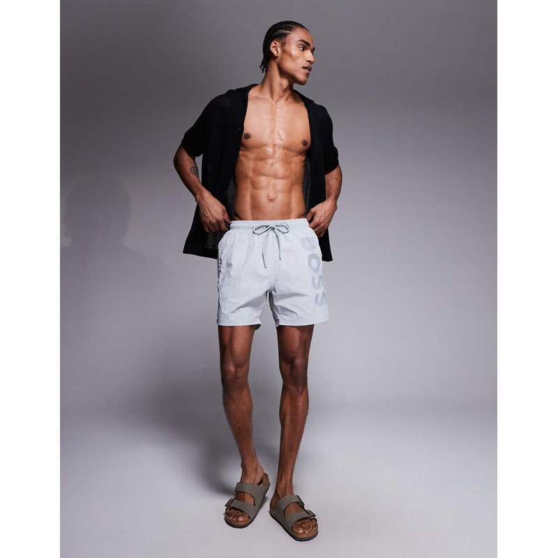 BOSS Bodywear Boss Octopus logo swim shorts in grey