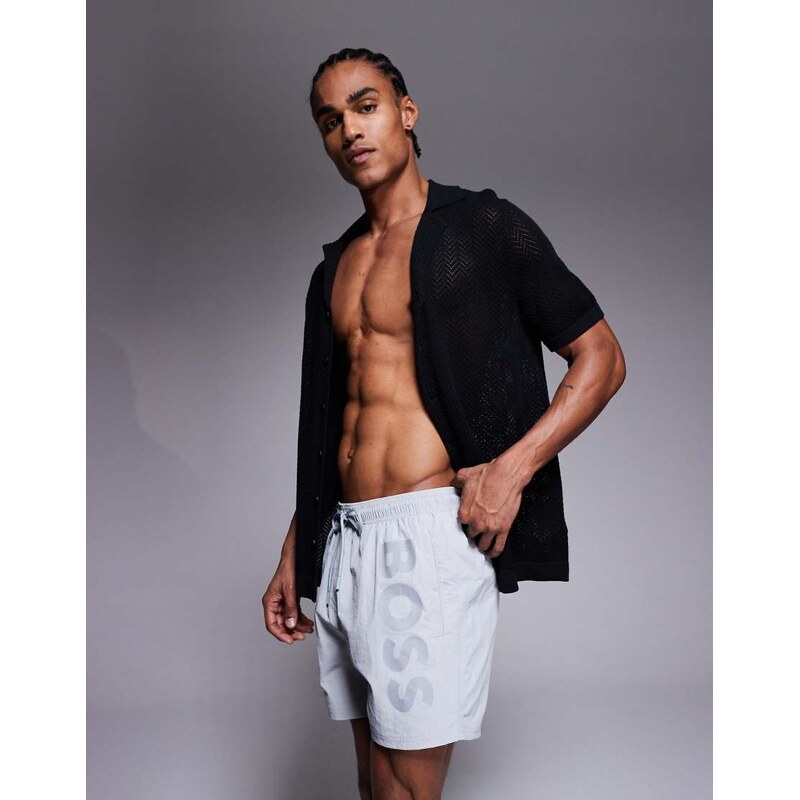 BOSS Bodywear Boss Octopus logo swim shorts in grey