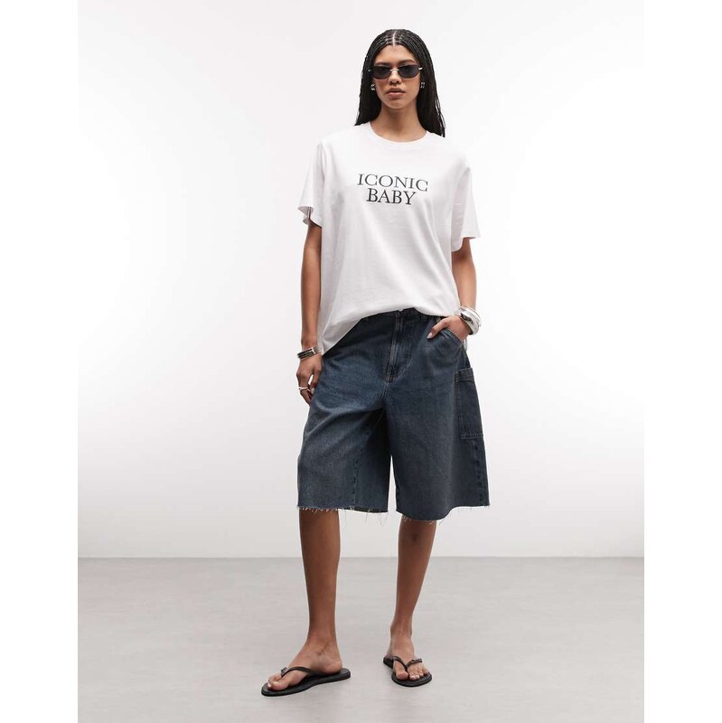 ASOS DESIGN longline oversized t-shirt with iconic slogan in white