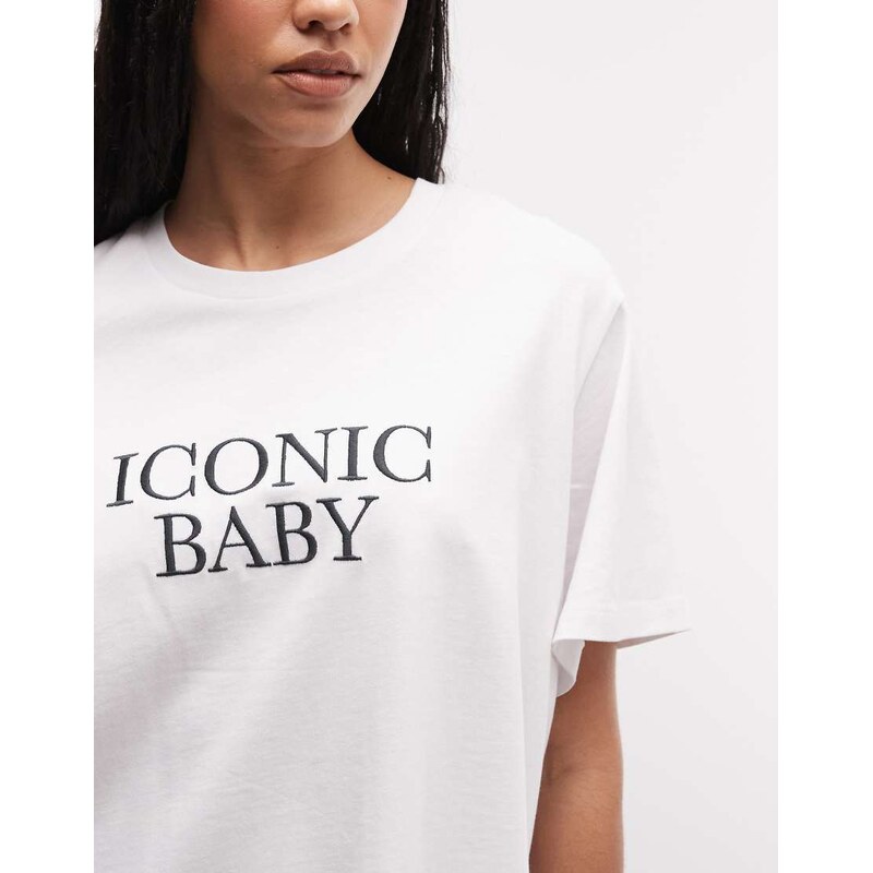ASOS DESIGN longline oversized t-shirt with iconic slogan in white