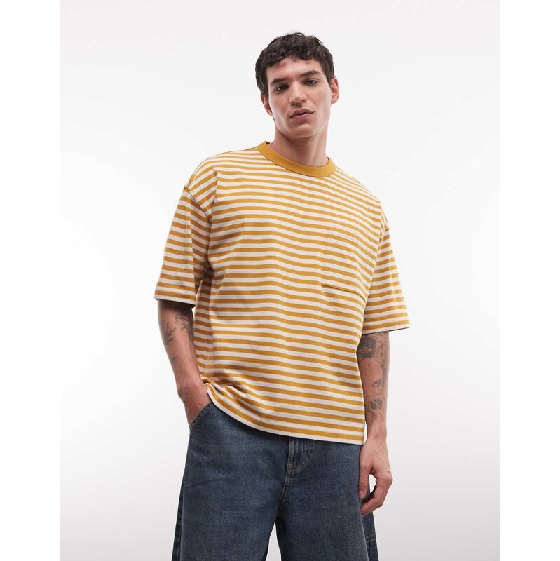 ASOS DESIGN heavyweight boxy oversized t-shirt in yellow stripe-Multi