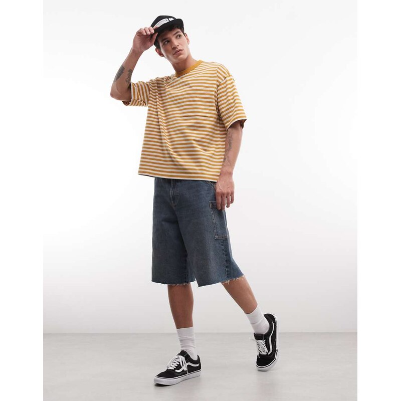 ASOS DESIGN heavyweight boxy oversized t-shirt in yellow stripe-Multi