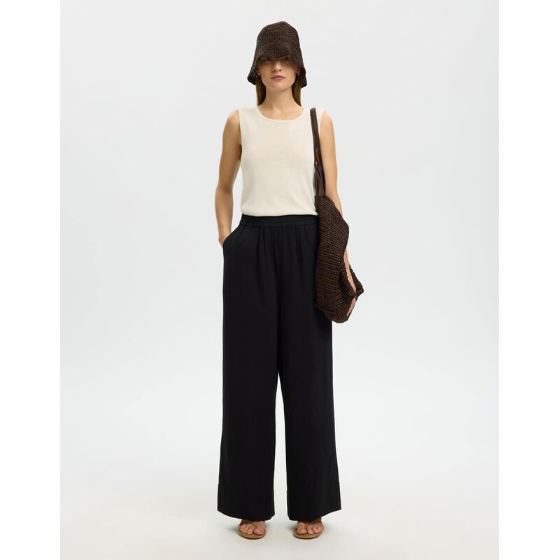 Selected Wide-leg trousers in black 115509445