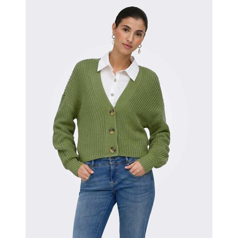 ONLY ribbed knitted cardigan in iguana green 115523440