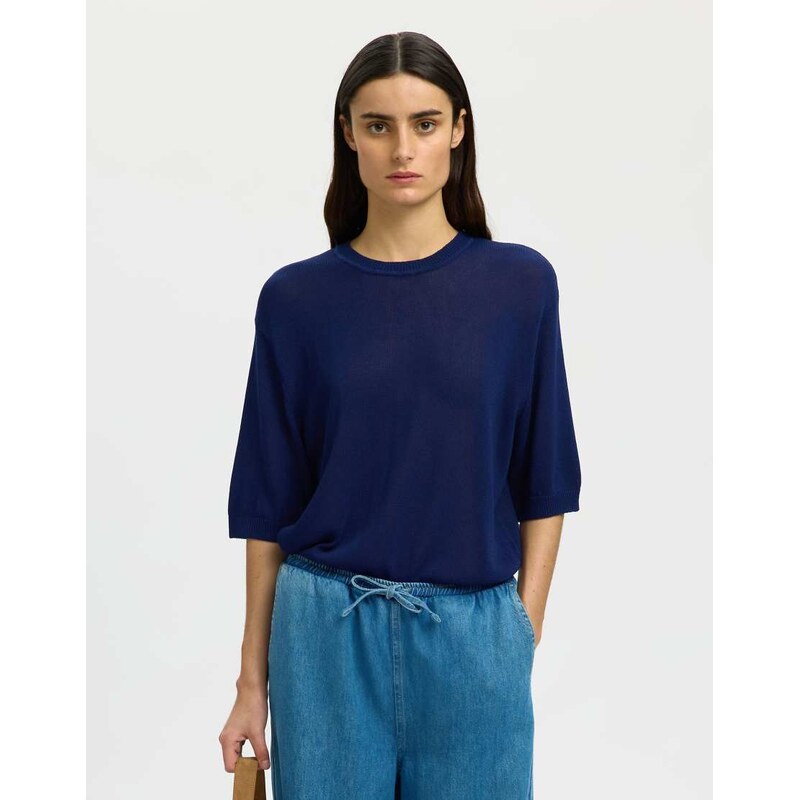 Selected Knitted top in ocean cavern-Blue 115523448