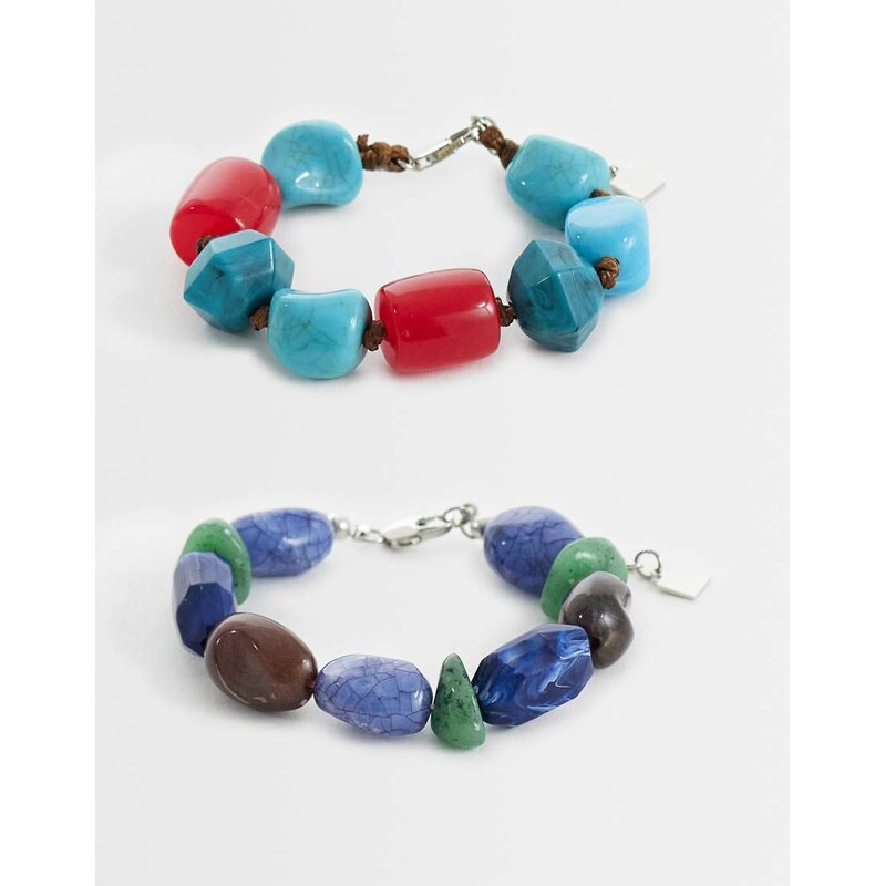 ASOS DESIGN pack of two chunky beaded bracelets in blue, green and red 115499780