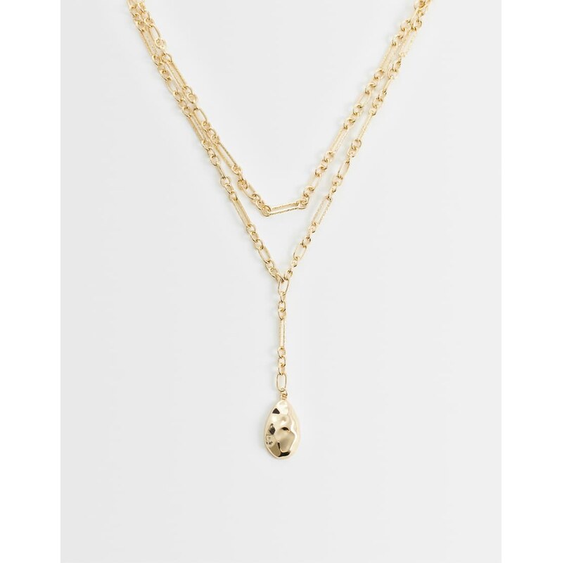 ASOS DESIGN multi-row chain necklace with molten pendant lariat detail 115499785