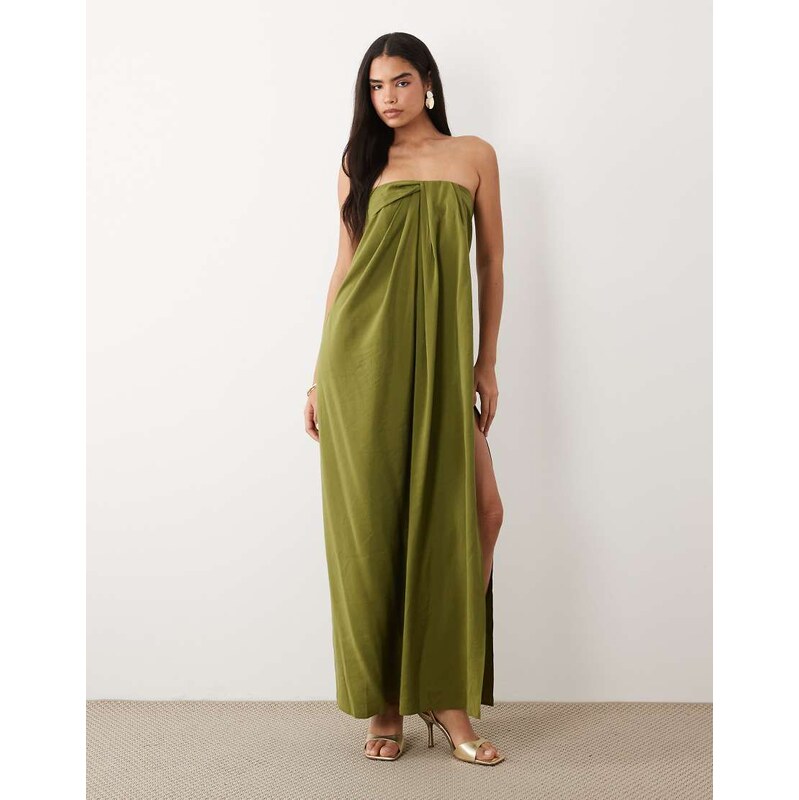 ASOS DESIGN drape bandeau maxi dress in olive green