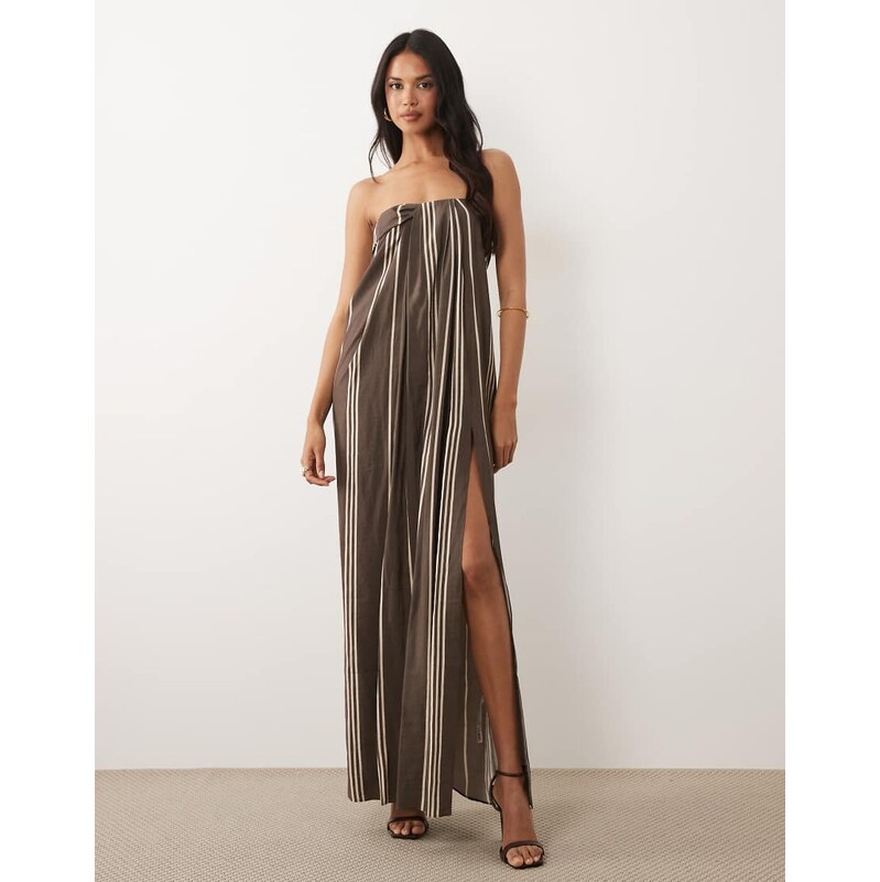 ASOS DESIGN drape bandeau maxi dress in stripe print-Multi