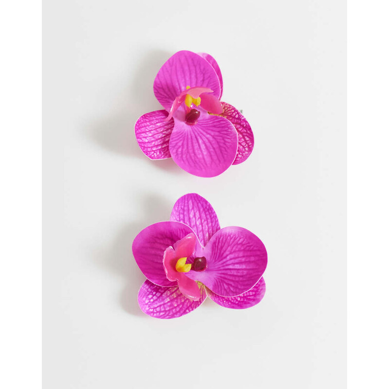 ASOS DESIGN Pack of 2 hair clips with tropical orchid design in pink 115499919