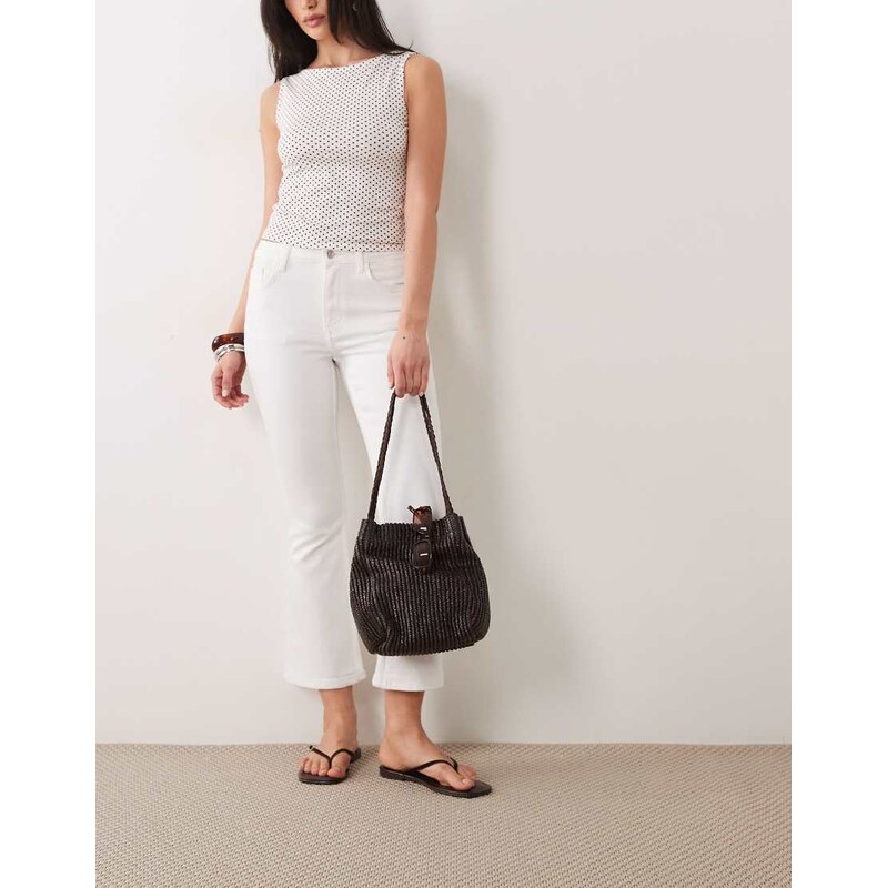 ASOS DESIGN crop kick flare jean in white