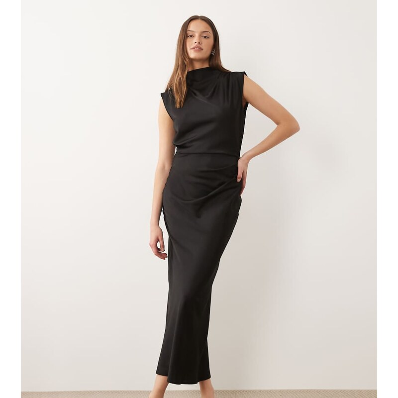 ASOS Tall ASOS DESIGN Tall satin high neck pleated bodice midi dress 115500313